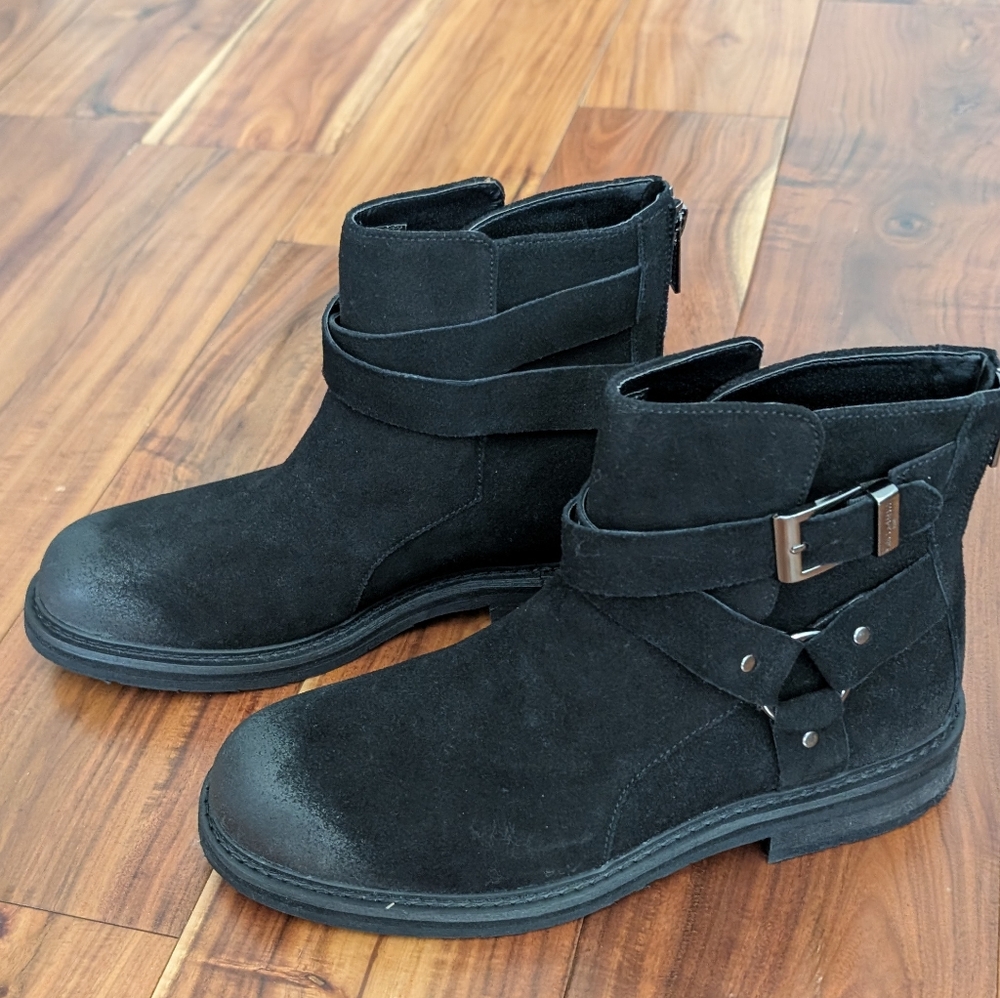 Karl Lagerfeld Paris Suede Harness Back Zip Closure Mens Boots Size 10 Nwt